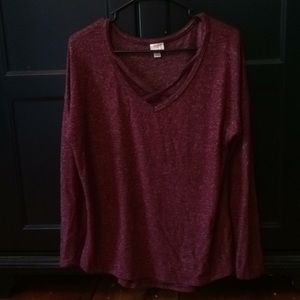 Maroon long sleeve cross in front